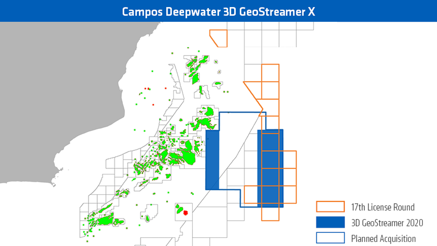 Map showing 2020 acquisition on Campos Deepwater GeoStreamer X and 17th Round block outlines