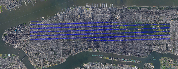 PGS vessel and spread superimposed on aerial view of Manhattan