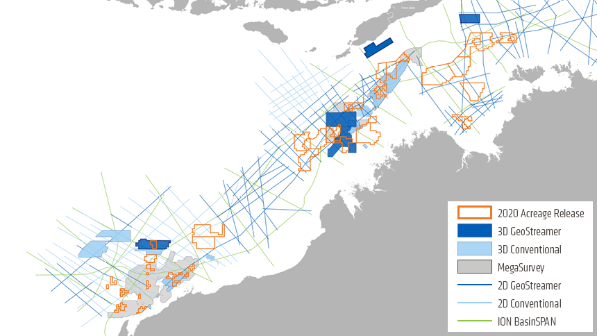 PGS MultiClient data for Australia 2020 offshore licensing opportunities, including ION 2D data.