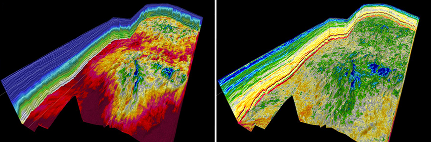FWI model (left) and the resulting absolute impedance volume from the Barents Sea