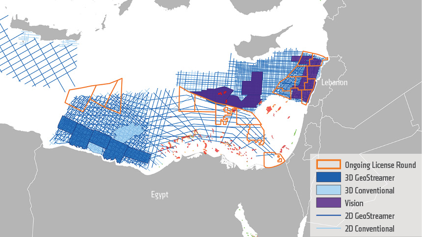 PGS data library coverage in the Eastern Mediterranean.